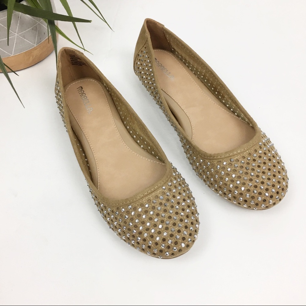 Marbella Tan Jewel Studded Ballet Flats Size 8